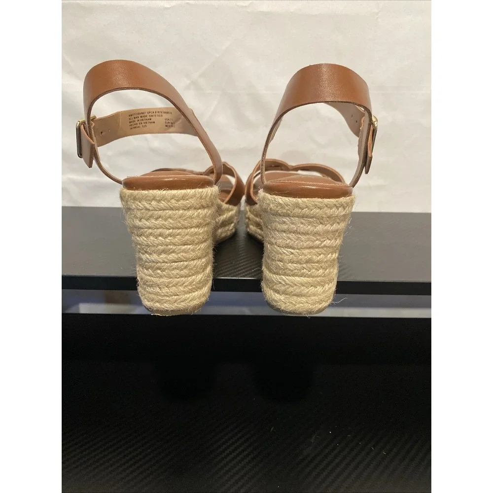 Time and Tru Espadrille Woman's Brown Wedge Ankle Strap Sandals Size 7.5